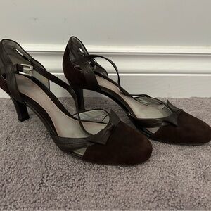 Naturalizer Dark Brown Suede Bow Strap Heels